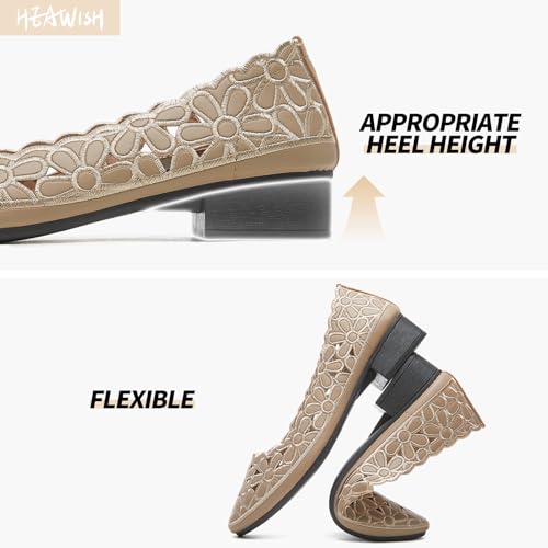HEAWISH Women's Black Loafers Floral Ballet Flats Shoes,Pu Leather Dress Shoes with Heel Comfortable Slip on Loafer4