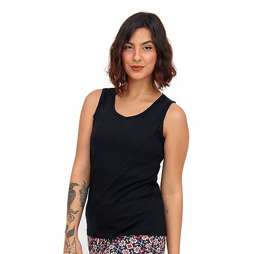 Camiseta Regata Feminina Algodão Leve Confortável (G, Preto)