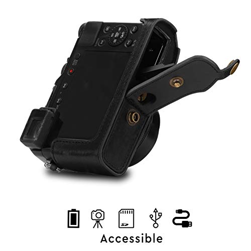 Image of MegaGear MG1565 Ever Ready Genuine Leather Camera Case Compatible with Panasonic Lumix DC-LX100 II - Black