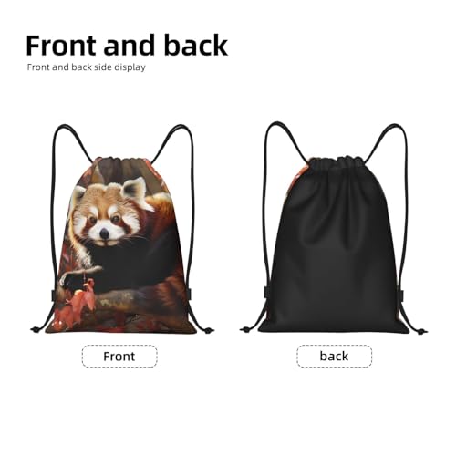 Red Panda Print Drawstring Bag Backpack Waterproof String Bag Sackpack For Gym Sport, Medium, Black4