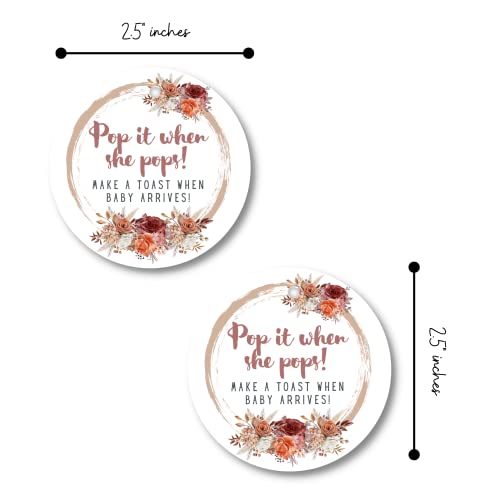 Pop It When She Pops Champagne Tag | 30 Pack | 2.5\" inch Circle Tag with Pre-Cut Hole | Baby Shower Party Favor Tag | Boho Burgundy Rose Wreath Design for Baby Shower Party Favor - Thumbnail 3