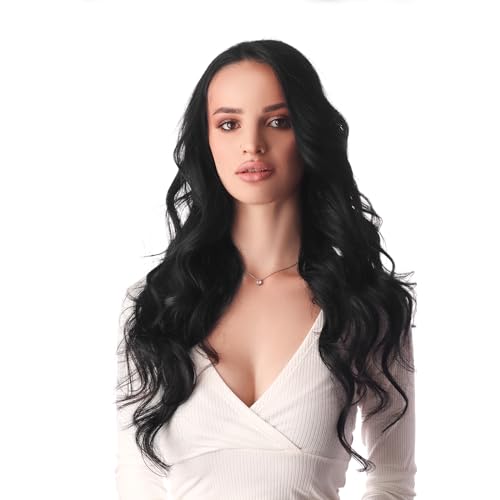 Image of Full Shine Virgin Tape in Hair Extensions Color 1 Jet Black Tapes Extensions 14 Inch Remy Hair Extensions Tape in 25 Gram Double Sided Tapes Hair Extension 10 Pcs Long Lasting for Women
