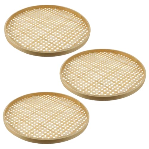 HOMOBABE 3 Piezas Cestas Coladoras De Bambú Natural Tejidas a Mano Tamiz Bajo Para Cocina Y Hogar Organizador Multifuncional Para Frutas Verduras Y Huevos