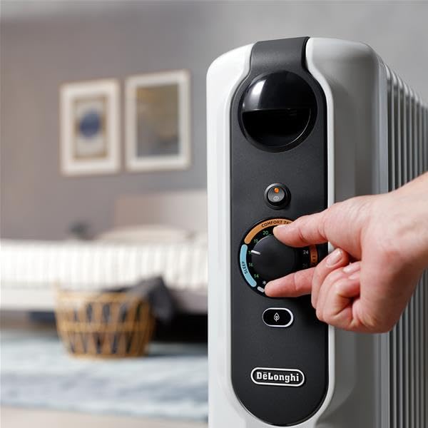 De'Longhi Radia S Easytronic TRRSE0715, Radiador Eléctrico de Aceite, Ahorra Energía, 7 Aletas, Habitaciones hasta 45m³, 3 Modos, Termostato de Seguridad, Modo Anti hielo, Ruedas, 1500W, Gris