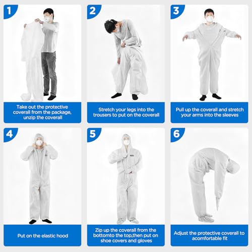 30 Pack Heavy-Duty Disposable Spray Painted Protective Clothing Set - Hooded Jumpsuit with Elastic Cuffs + Shoe Covers + Gloves (Unisex, White, Size L) by VEGXPET - Image 5