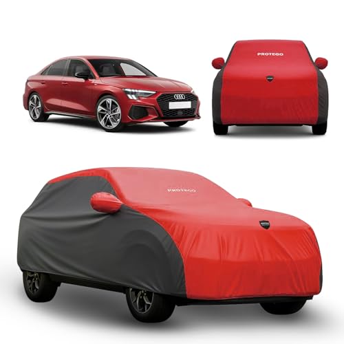 Image of PROTEGO Prime Series India's 1st Anti-Tear Car Cover for Audi A3 | Heavy-Duty, Custom Fit, All Weather Protection | 100% Waterproof, Windproof & Hail Resistant | 2-Year Warranty | Red + Black
