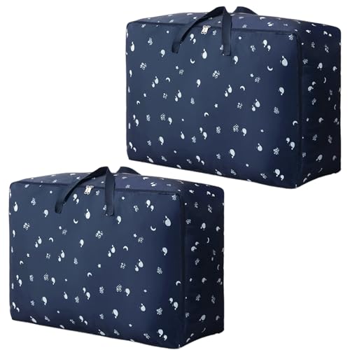 Ziyonix 2 Stück Aufbewahrungstasche Groß 105L Aufbewahrung Bettzeug Tasche Faltbare Kleideraufbewahrung Taschen Wasserdicht Umzugstaschen mit Reißverschluss für Bettdecken Kissen und Kleidung