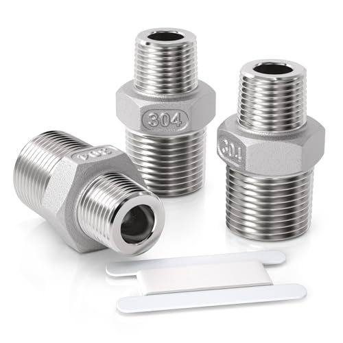 Image of Bwintech 3 Pcs 1/4" Male to 3/8" Male BSP Thread Stainless Steels 304 Hex Nipple Reducing Connector for Pipe Connecting Conversion