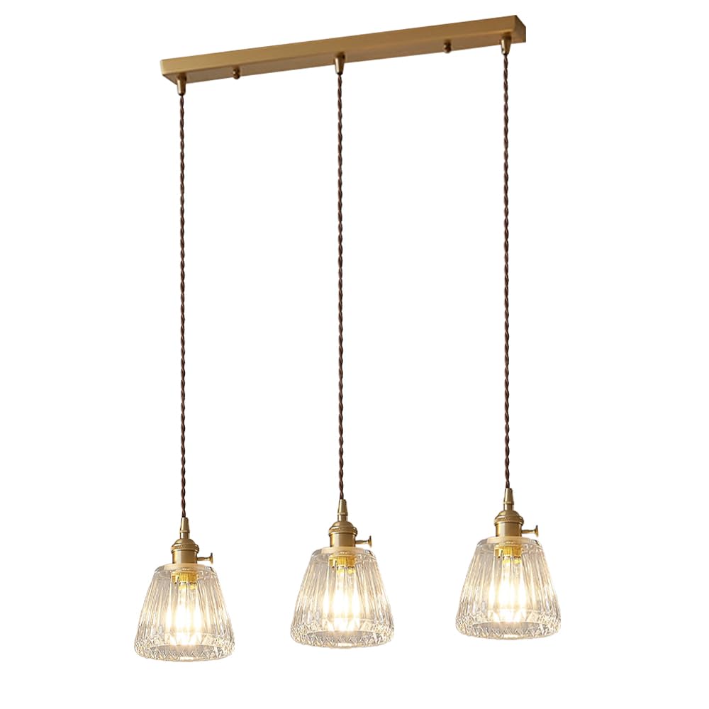 HXYSXHJUO 3-lights Cluster Pendant Light Fixture Nordic Glass Hanging Lamp Gold Chandelier Kitchen Island Lighting Dining Table Lamps E27 Chandeliers for Restaurant Cafe Bar