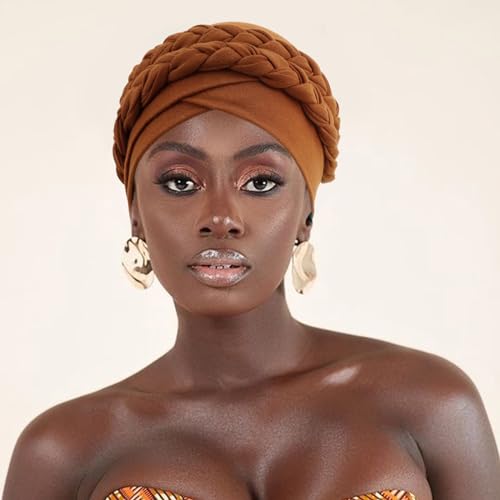 Image of DRESHOW African Women Turban Caps Beanie Twist Headscarf Pre-Tied Double Twisted Braids Headwraps for Women Chemo Cancer Cap