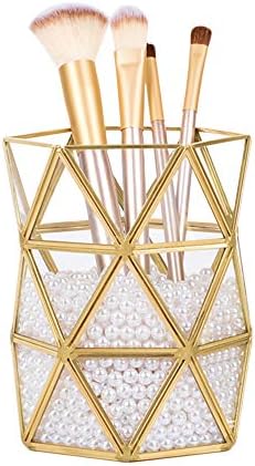 Outdoorfly Makeup Brush Holder Handmade Vintage Glass&Metal Cosmetic Eyebrow Pencil Pen Brushes Organizer Storage Box Container for Bathroom,Bedroom,Office Desk(Brush Bucket)