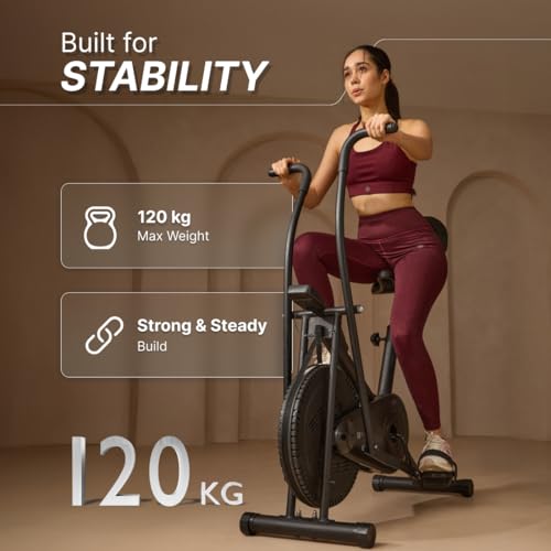 Image of Fitkit Dual Action 2-in-1 Air Bike | Moving & Fixed Handles Exercise Cycle | Adjustable Seat & Anti-Slip Pedals | Direct Resistance | 120 kg Max Weight | 1 Year Warranty Home Use Exercise Bike