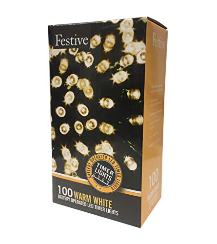 Festive Christmas String Lights, Battery Operated Timer Led, Warm White, 100 Bulbs #TOP1