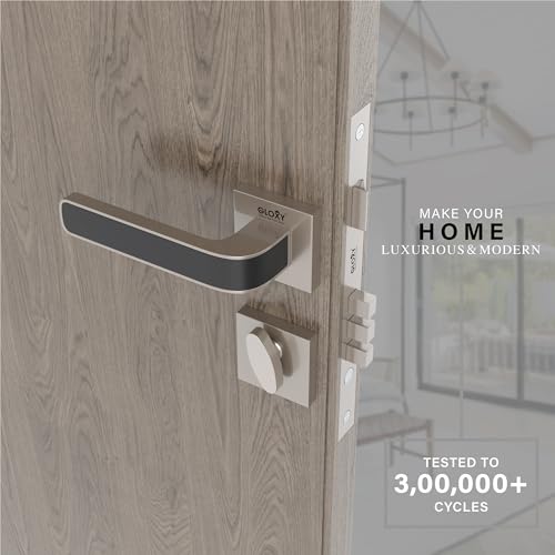 Image of GLOXY ZInc Mortise Door Locks for Main Door Lock for Bedroom Door Lock Handle Set with 3 Brass Key for Home,Office,Hotel | Satin & Black Finish (2 Years Warranty, Pack of 1)