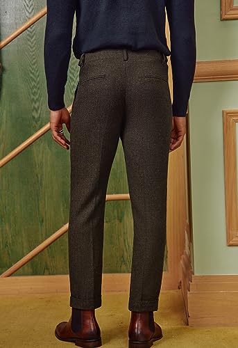 Pj Paul Jones Mens Double Pleated Pants Tweed Herringbone Business Casual Pants For Wedding Brown thumb #3