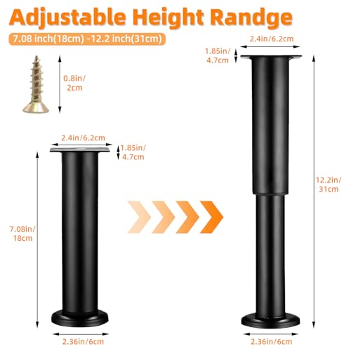 Rwbimti 4 Stück Höhenverstellbare Möbelfüße Metall, Möbelbeine & Tischbeine (18-32cm), Schwarz - Stufenlos Verstellbare Bettfüße & Schrankfüße für Sofa, Tisch, TV-Schrank, Perfekt für Ungleiche Böden