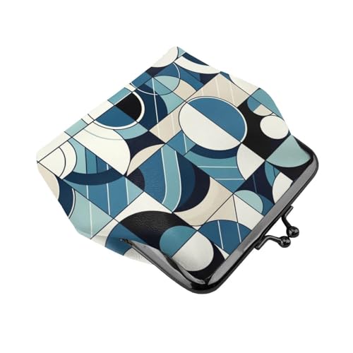 Pu Leather Buckle Coin Purse Abstract-Nordic-Blue-Geometric Girls Kiss-Lock Change Purse Wallets3