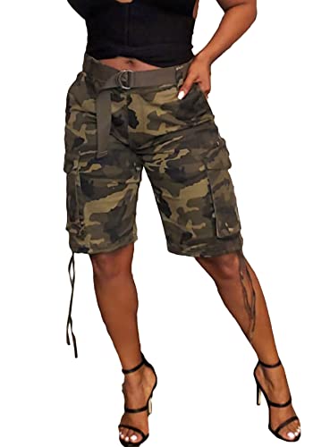 Vakkest Women's Camo Cargo Shorts Casual Trendy High Waisted Summer Joggers Camouflage Print Short Pants with Pockets