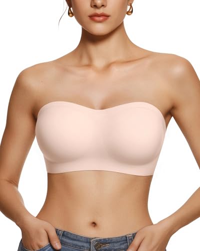 Vertvie Women's Wireless Strapless Bra Seamless Bandeau Bra Non-Slip Silicone Tube Top Push Up Comfotable Padded Bralettes (Nude,Medium)