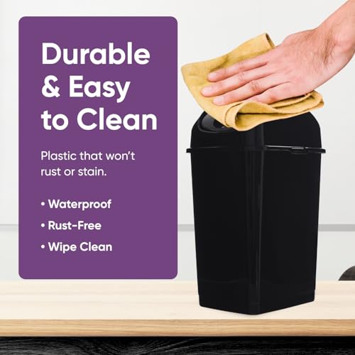 Image of Superio Mini 1.25 Gallon and Small 2.5 Gallon Plastic Trash Cans with Swing Top Lid, Grey Waste Bin for Countertop, Desk, Vanity, Bathroom, 2 Pack (Black)