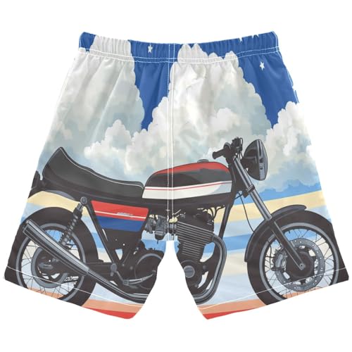 Boys Beach Board Shorts Motocross Cartoon Rainbow Swim Trunk Teen Swimwear 8-16Y2