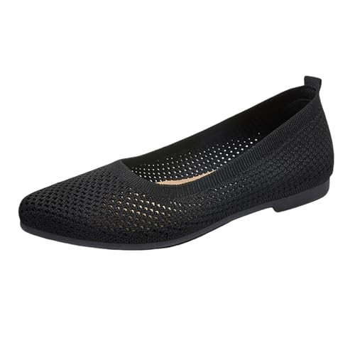 Womens Knit Ballet Flats Ladies,Breathable Mesh Loafers Round Toe Slip On,Comfortable Pointed-Toe Dressy Shoes