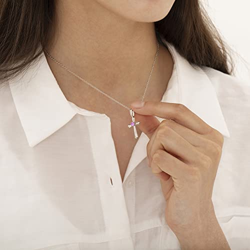 925 Sterling Silver 16" Shiny Cross Pink Cubic Zirconia Pendant Necklace For Young Girls - Timeless Religious Jewelry For Toddlers And Preteens - Elegant Cz Cross Necklaces For Girl's Daily Accessory #TOP1
