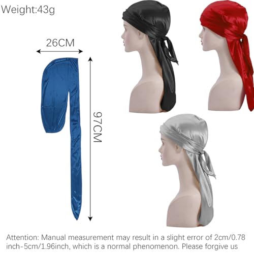 Image of Durag and Head Scarf for Man, 4-Piece Hip-Hop Style Headwear Set for Men and Women, Suitable for Wave Hairstyle Maintenance and Outdoor Activities, Includes Royal Blue, Black, Red and Grey Colors