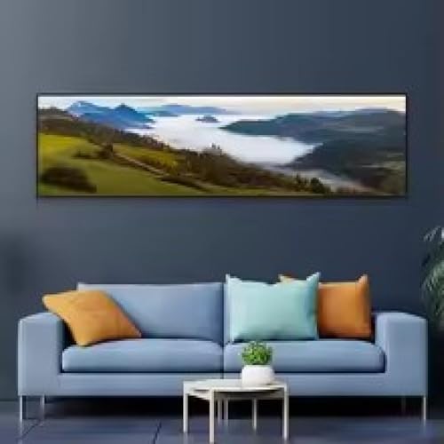 Tableau sur toile montagne brumeuse paysage de nature élégant avec cadre