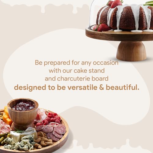 Acacia Wood Christmas Cake Stand with Dome Lid - 12in Round Holder, Holiday Hosting Essential for Thanksgiving and Christmas, 2-in-1 Festive Dessert Display & Charcuterie Board, Large Acrylic Dome Cover - Image 6