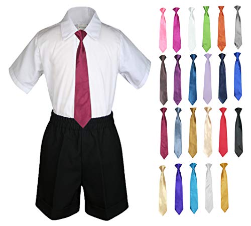 MILLTEX 3 Pieces Set Formal Party Wedding Color Satin Necktie Shirt Black Shorts Set New Born Baby Boy Toddler Sm-4T (3T, Dark Gray)