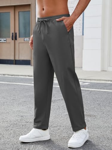 Mens Casual Pants Elastic Waist Drawstring Chinos Pants Tapered Twill Trousers with Pockets4