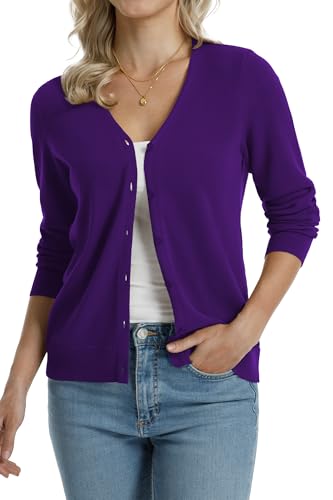 Image of QUALFORT Women's 100% Cotton Lightweight Cardigans Long Sleeve Knitted Button Down Sweater