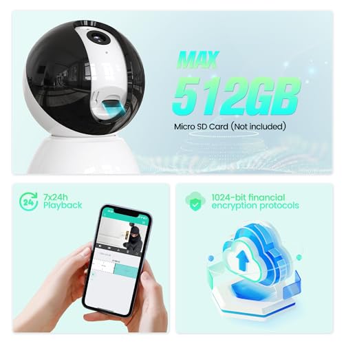 Image of 1080P HD Pet Camera,Dog Camera with Phone App,360 Cameras for Home Security Indoor w /Night Vision,Motion Detection,2-Way Talk,Cloud & SD Card Storage,Siren,WiFi Camera Supports Alexa