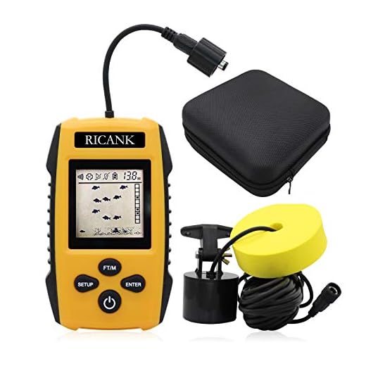 RICANK Portable Fish Finder with Hard Travel EVA Case, Handheld Fish Depth Finder Ice Kayak Shore Boat Fishing Fish Detector Device Sonar Sensor Transducer and LCD Display with Fishfinder Case