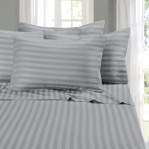My Home Store Grey Double Duvet Cover Set - 100% Cotton Hotel-Quality Stripe Quilt Cover Bedding Ensemble with 2 Pillowcases - Hypoallergenic Soft & Breathable Bed Covers with Button Closure - Image 4