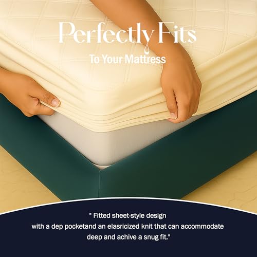 Image of TAG 24 Waterproof Cotton Quilted Mattress Protector Breathable Hypoallergenic Noiseless Ultra Soft Fitted Bed Cover with Elastic Skirting 72x72 inch (72x72 inch | 6x6 ft, Off White)