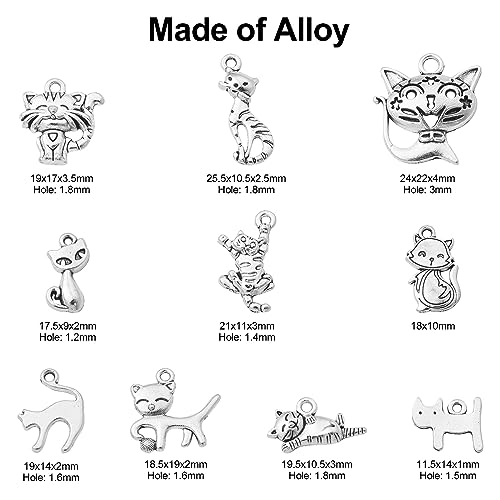 UR URLIFEHALL 100 Pcs 10 Styles Tibetan Silver Cat Charms Mixed Vintage Animal Pet Charms Pendants for Necklace Bracelet Jewellery Making - Image 2