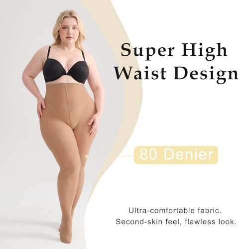 Image of Women's Plus Size Tights High Waist Sheer Semi Opaque Ultra-Soft Pantyhose XL, 2XL, 3XL, 4XL