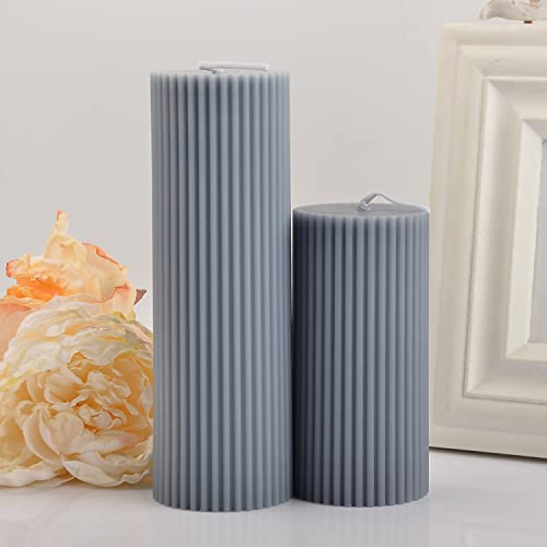 2 Pack Ribbed Pillar Soy Wax Scented Candle For Home Decoration Birthday Valentine's Day Wedding Christmas (Ribbed Pillar Candle Grey) #TOP2
