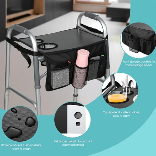 Plateau de marche pliant multifonctionnel avec multi-poches et porte-gobelet - 5
