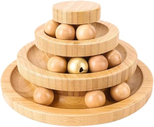 Brfveob 猫 おもちゃ ボール 木製 一人遊び 猫おもちゃ ねこ おもちゃ 猫じゃらし ネコ 竹製 ボール回転盤 猫じゃらし ボール 回転 タワー ぐるぐる 遊ぶ盤 猫 玩具 ねこじゃらし 猫遊び ひとり遊び 猫用品 ペット用品 遊べる 運動不足 ス