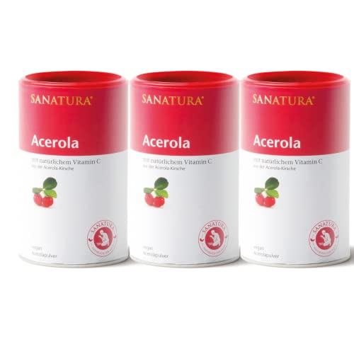 Sanatura Acerola - 175 g Acerola Pulver - natürliches Vitamin C hochdosiert - aus der Acerolakirsche - einfache Anwendung - sehr ergiebig - vegan (175 g (3er Pack)) Cover