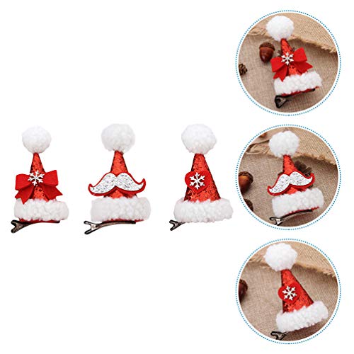 FRCOLOR Santa Hat Hair Clip,Sequin Hair Clips Christmas Pompom Hair Clip Christmas Headdress Glitter Santa Hat Hair Barrettes Bobby Pins for Girls,Kids,3pcs - Image 4