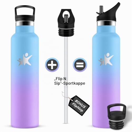 KollyKolla Thermosflasche 1L, Wasserflasche Kohlensäure Geeignet, Trinkflasche Edelstahl mit Strohhalm, Isolierflasche Auslaufsicher… – Ansicht 4