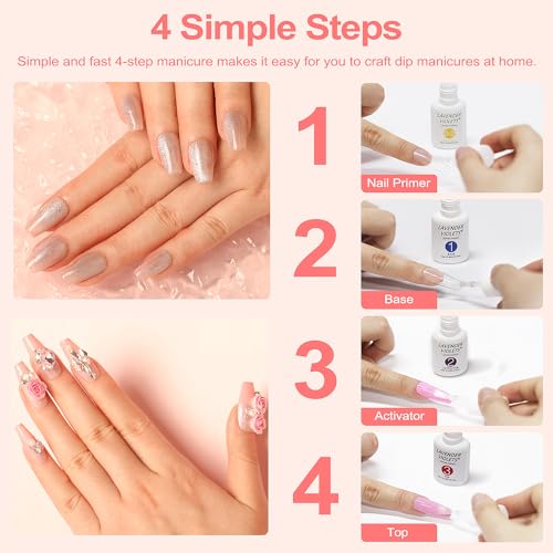 Lavender Violets Dip Powder Liquid Set with Nail Primer, Activator, Base and Top Coat Long Lasting for Dip Powder Nail Kit J781 — view 4