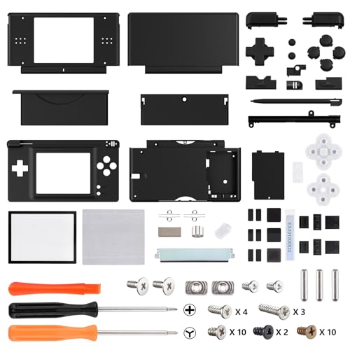 Image of eXtremeRate Black Replacement Full Housing Shell for Nintendo DS Lite, Custom Handheld Console Case Cover with Buttons, Screen Lens for Nintendo DS Lite NDSL - Console NOT Included
