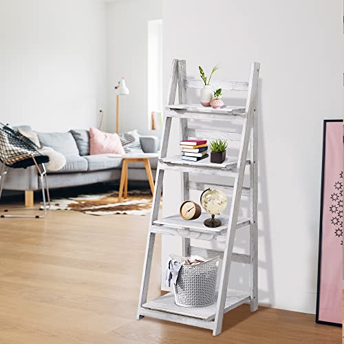 Dearyou Ladder Shelf,4-Tier Storage Standing Organizer Modern Shelf With Metal Frame，Ladder-Shaped Plant Flower For Office,Bedroom,Living Room,White #TOP5