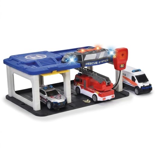 MEHRU Rescue Station Toy Playset with Police Car, Ambulance & Fire Truck, Emergency Vehicle Garage for Kids, Emergency Vehicle Set for Age 3 Years and Above, Cars Toys for Kids and Toddlers