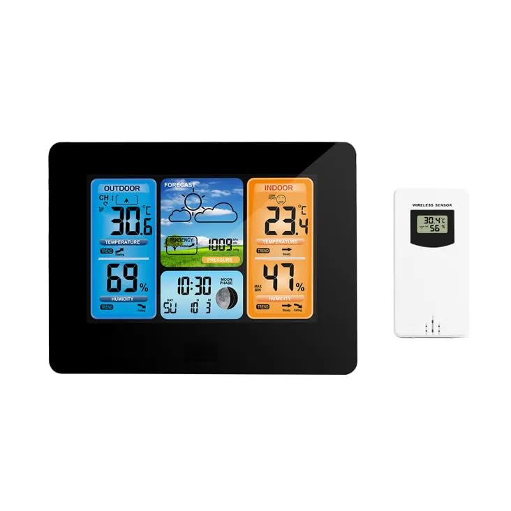 0380 Weather Station Indoor Outdoor Thermometer Wireless Color Display Temperature Humidity Weather Forecast Atomic Clock(0380)